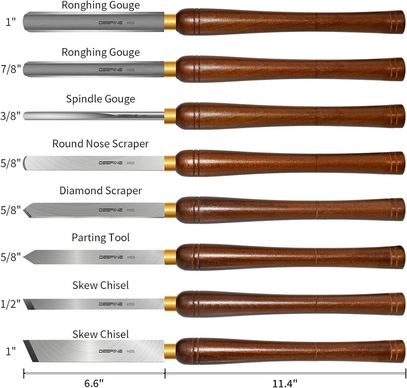 DEEFIINE 8pcs HSS Wood Turning Tools Lathe Chisel kit with Beech handle - Image 2